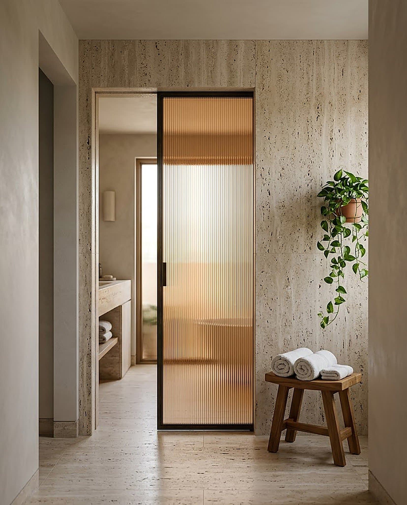 Fluted-Glass Sliding Door