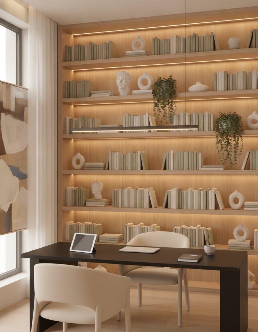 Backlit Oak Shelf Study