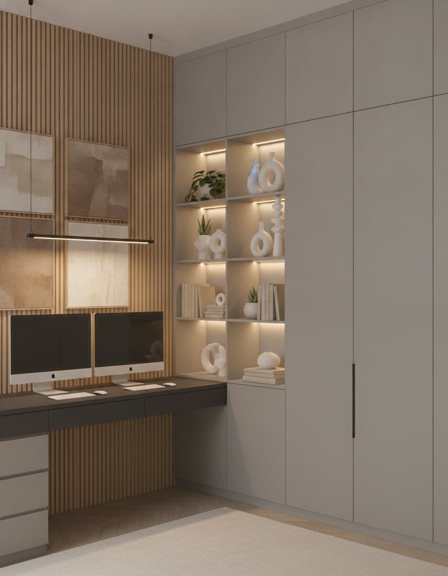 Slatted Wood Study Wall