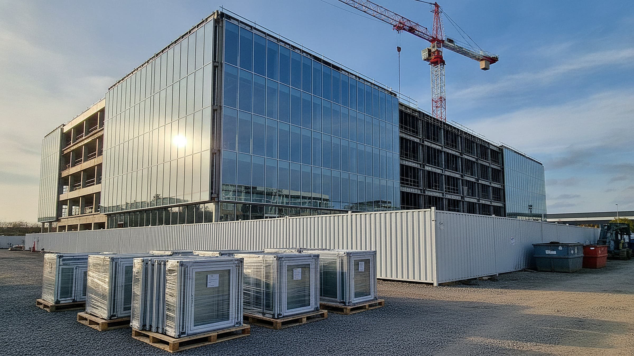 Made-to-measure units delivered to a commercial building site