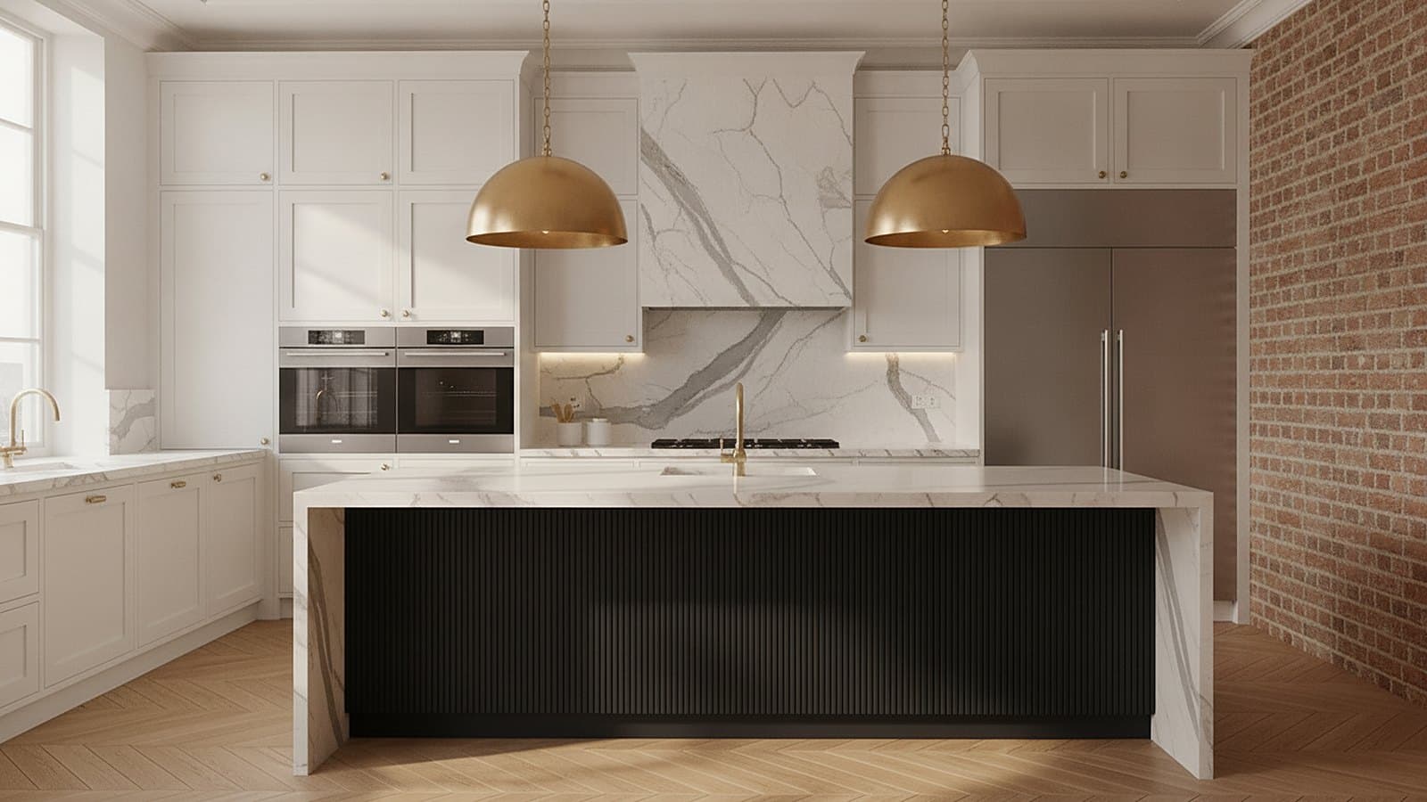 Fluted Dark Island Kitchen