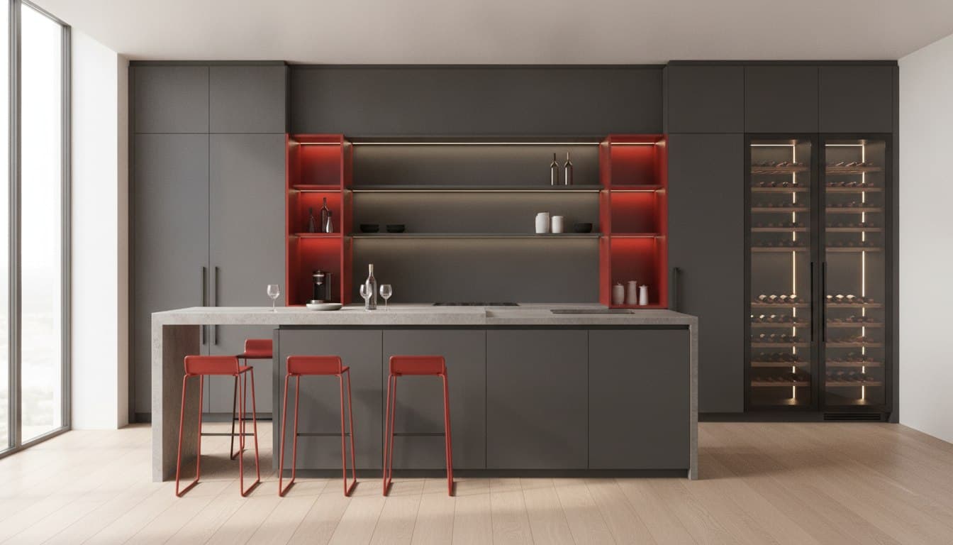 Grey & Red Matte Kitchen