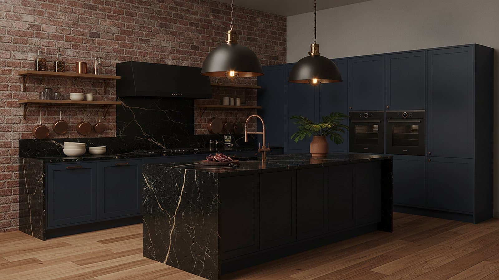 Navy & Marble Industrial Kitchen