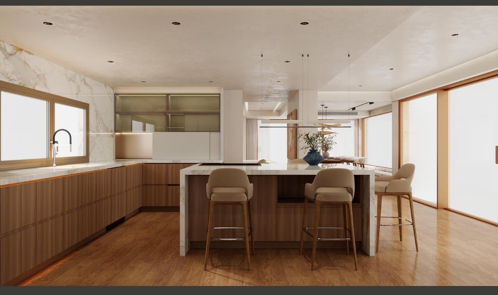 Walnut Open-Plan Island Kitchen