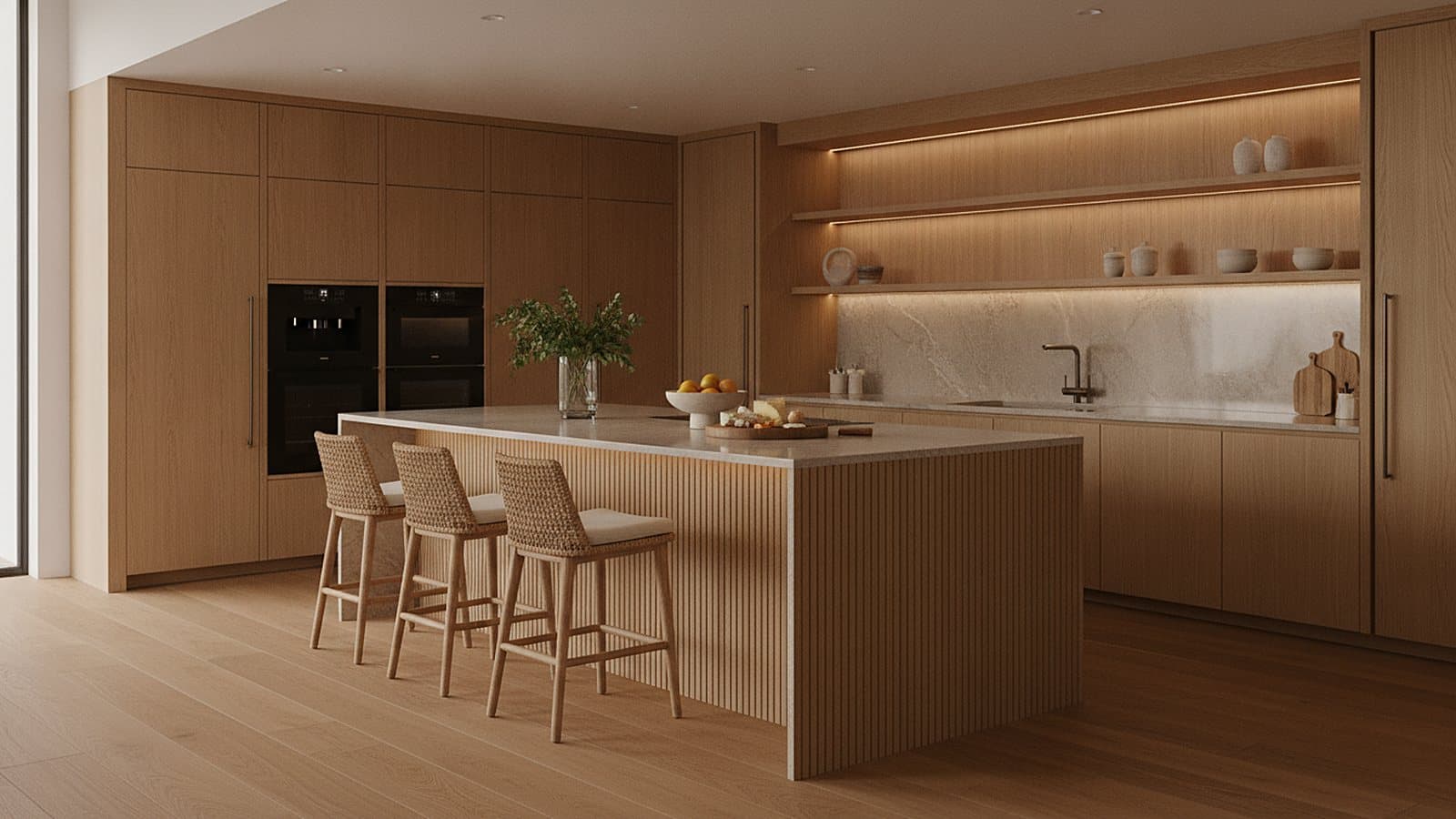 Warm Oak Fluted Island Kitchen