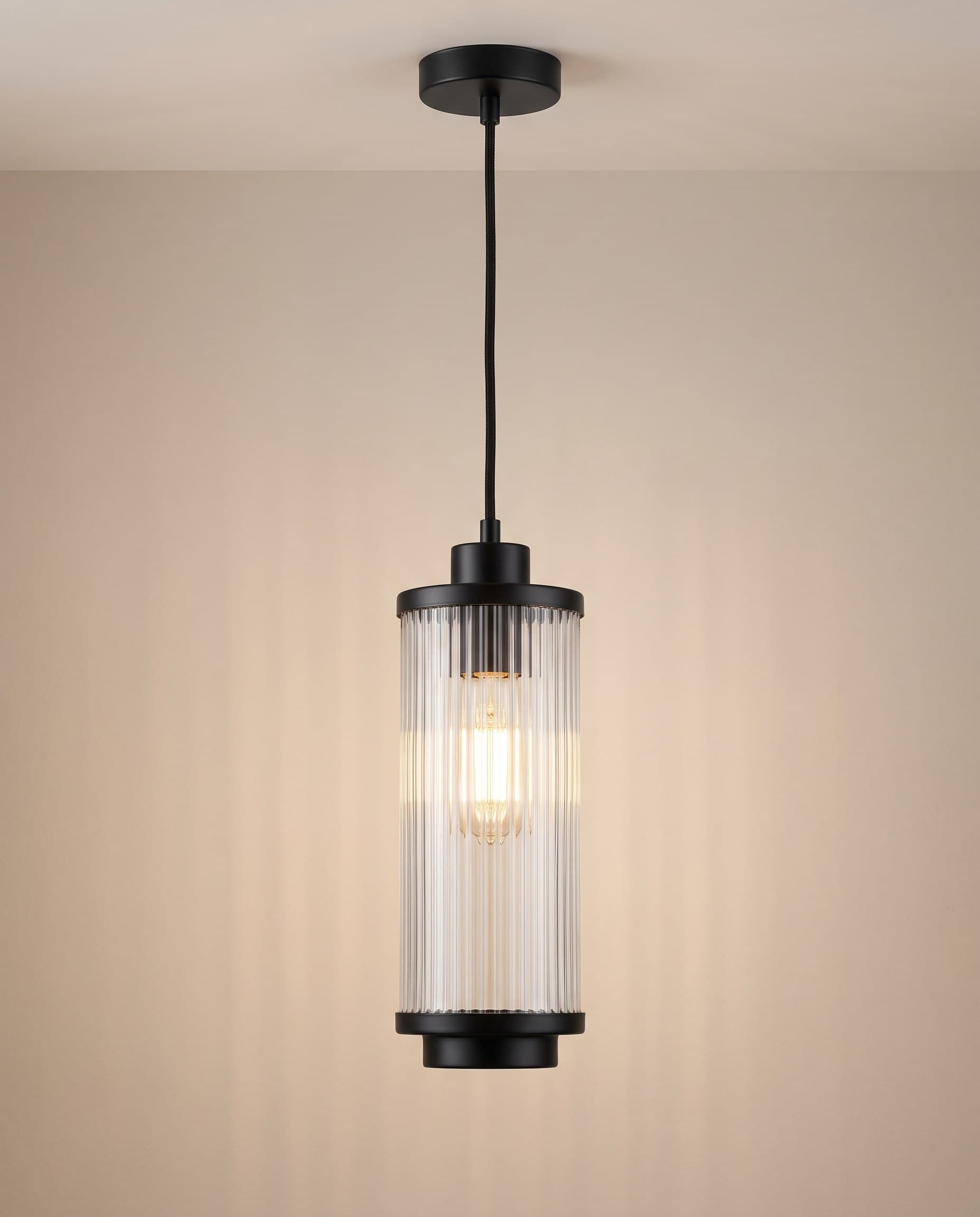 Ribbed Glass Cylinder Pendant