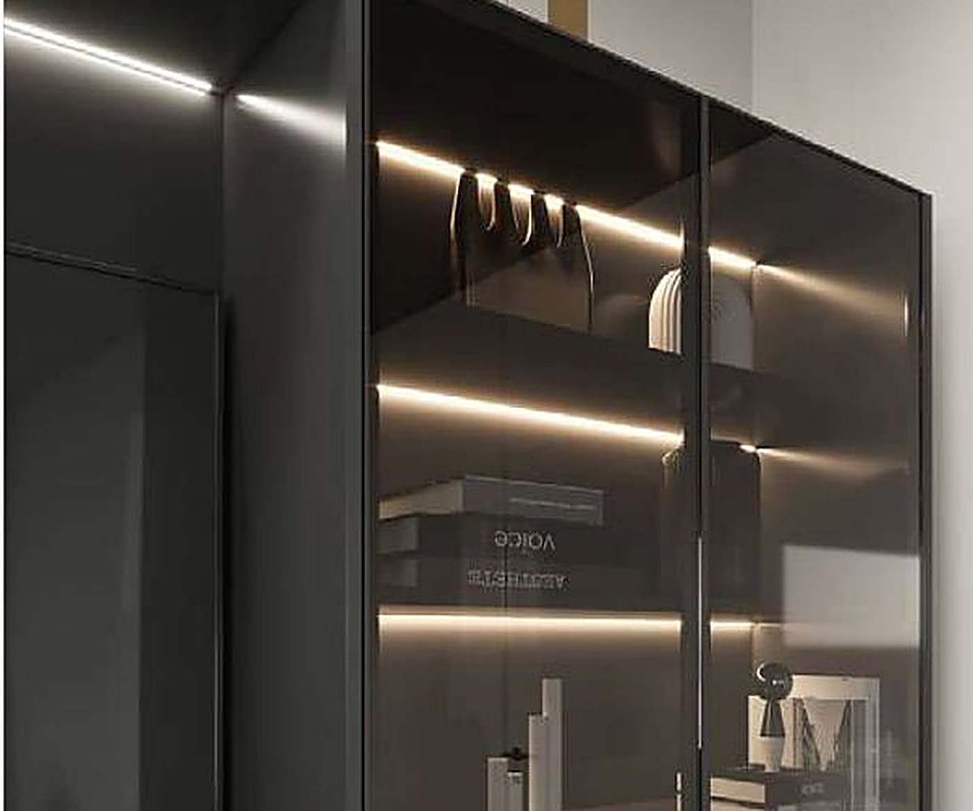 Lit glass display over a floating base