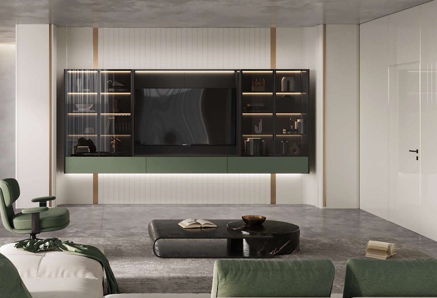 A feature wall built around the screen