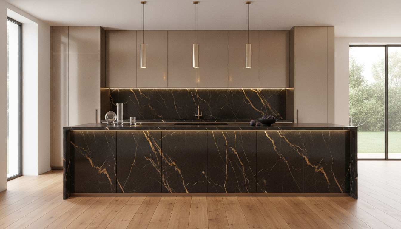 Gold-veined black stone