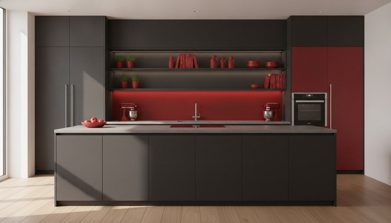 Calm graphite, vivid red