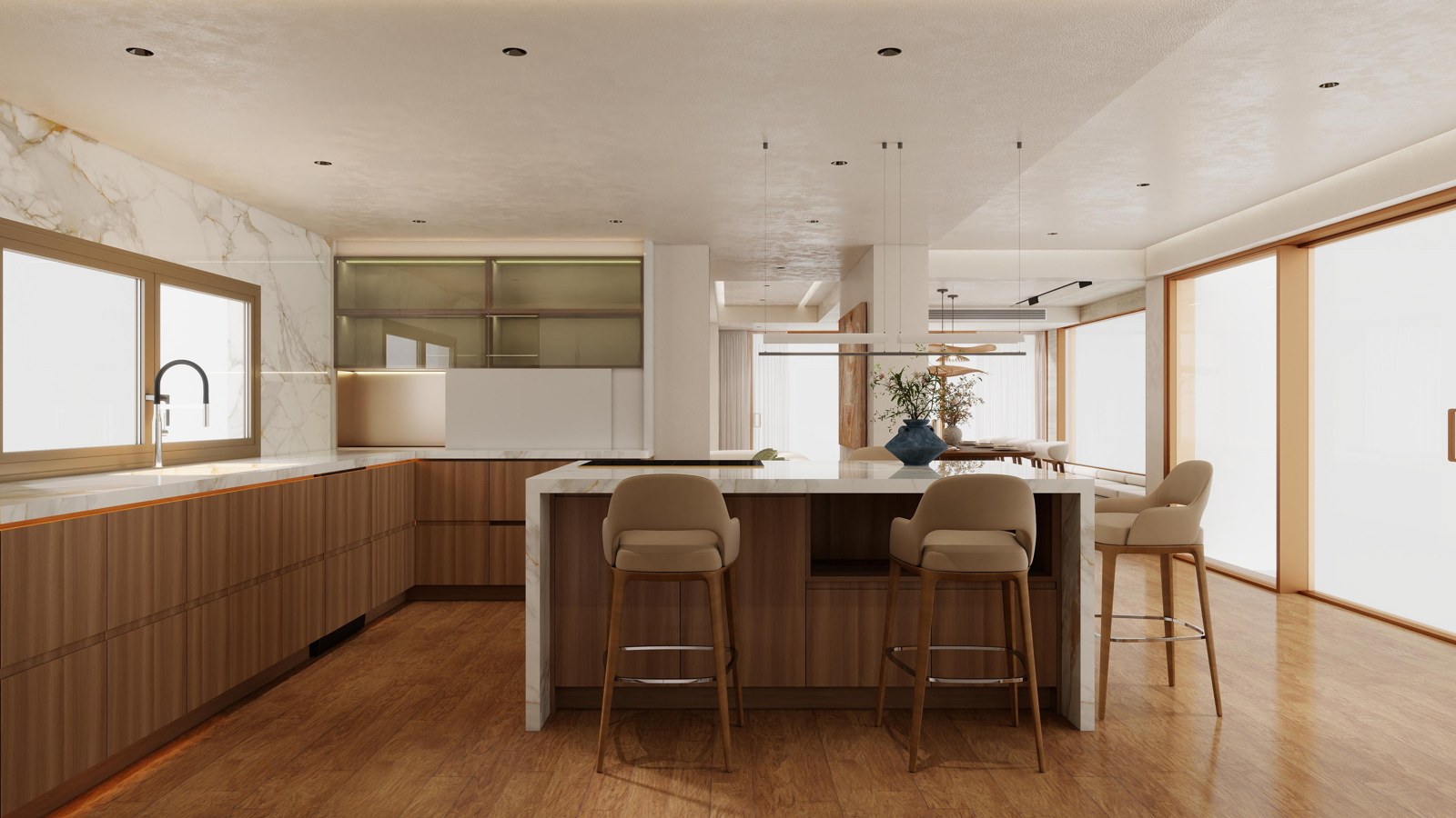 Marble and warm timber